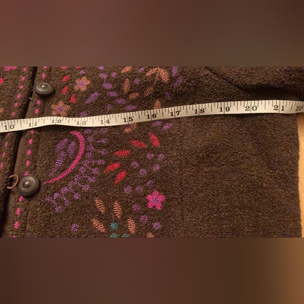 Vintage Boho Linea By Louis Dell'Olio Brown Floral Sweater Coat Size L - Picture 14 of 14